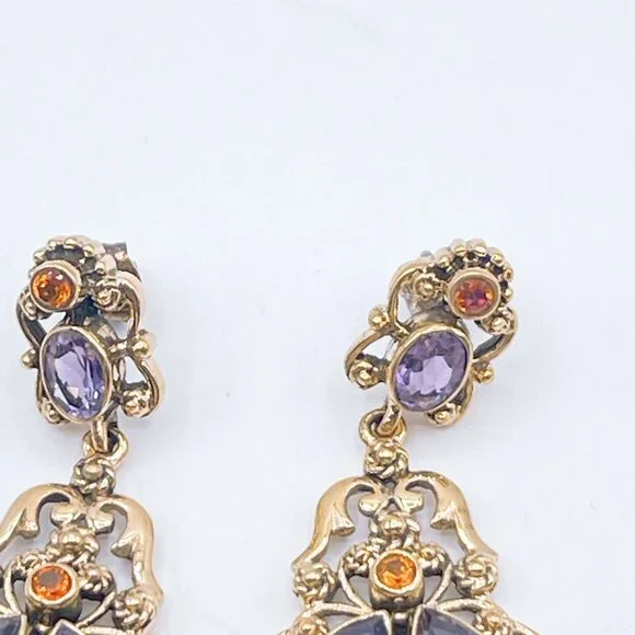 Nicky Butler Gold Tone Earrings Precious Stones Amethyst & Moonstone - Picture 7 of 7
